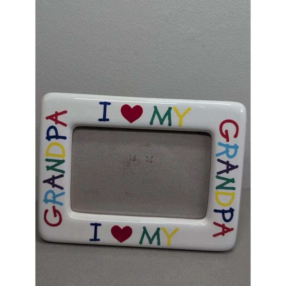 Vintage 'I Love My Grandpa' Photo Frame Crayon Art Style Father's Day Gifts